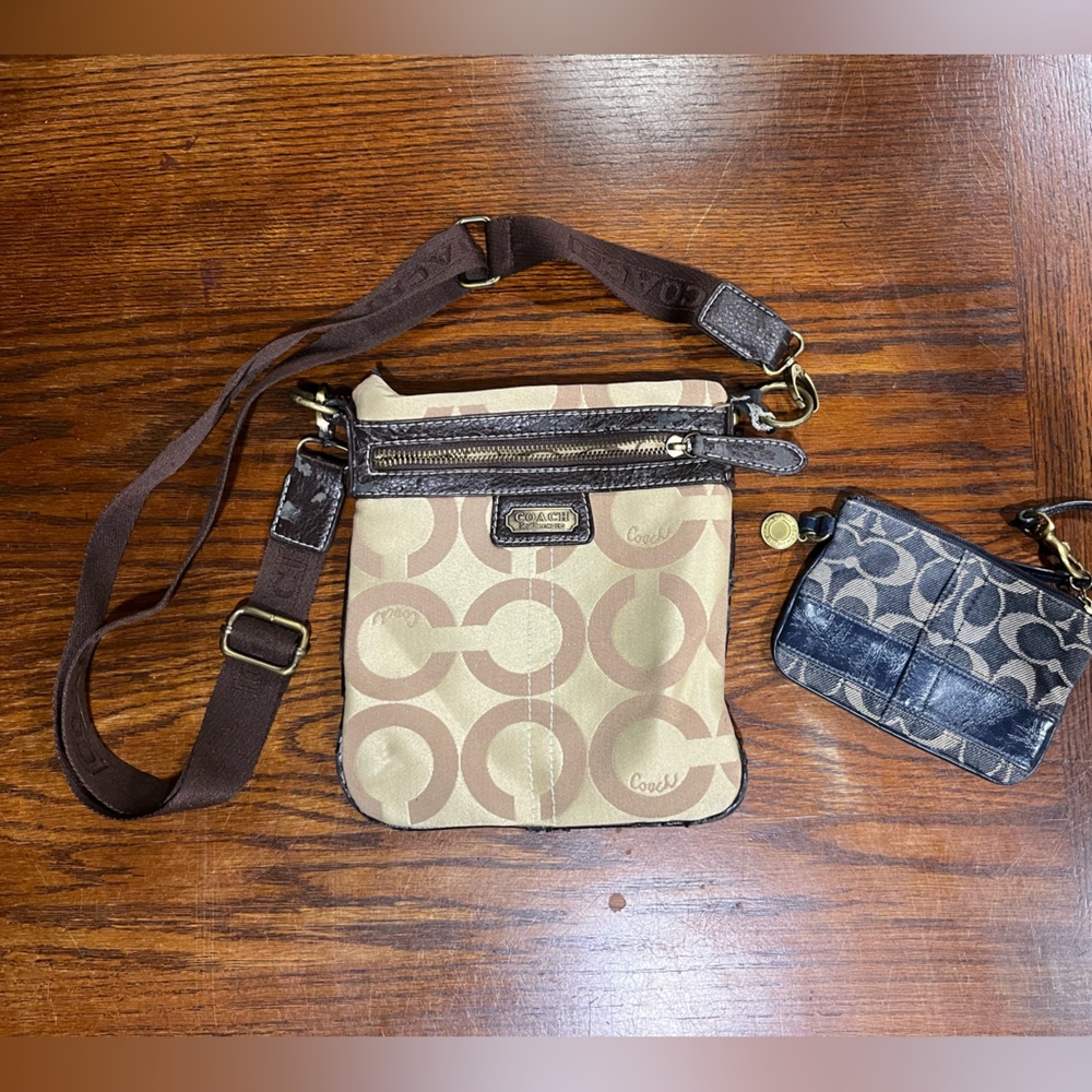 Coach Beige and Dark Brown Crossbody Bag Set